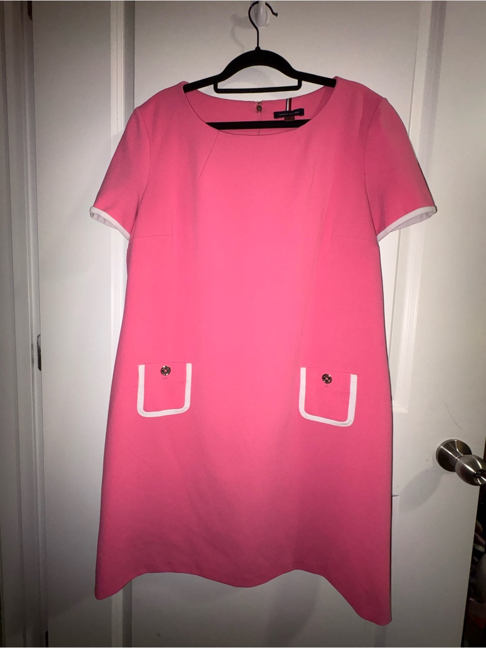 Tommy Hilfiger Pink Shift Dress with White Trim